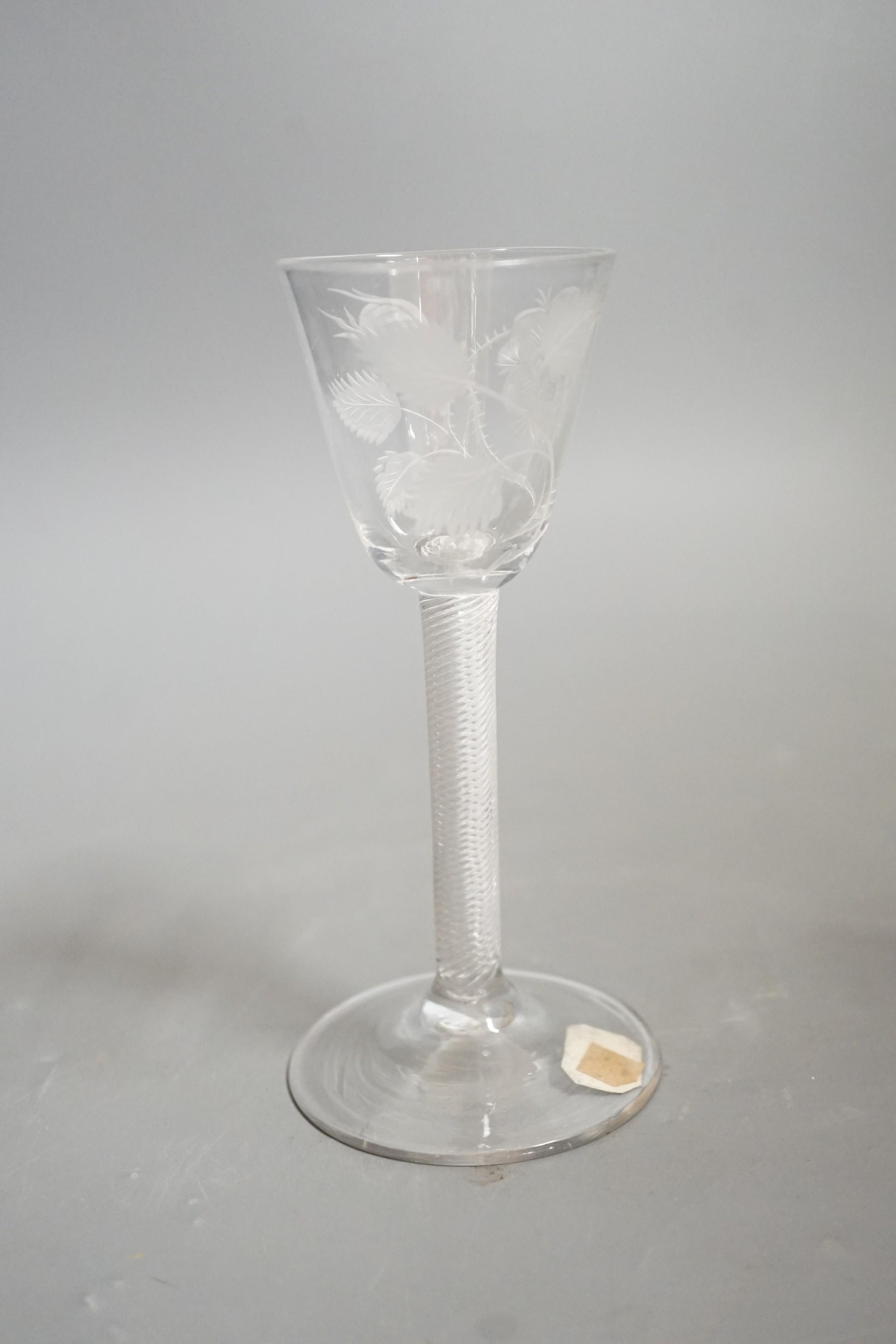 A Jacobite airtwist wine glass, c.1745, collector's label, 15cms high